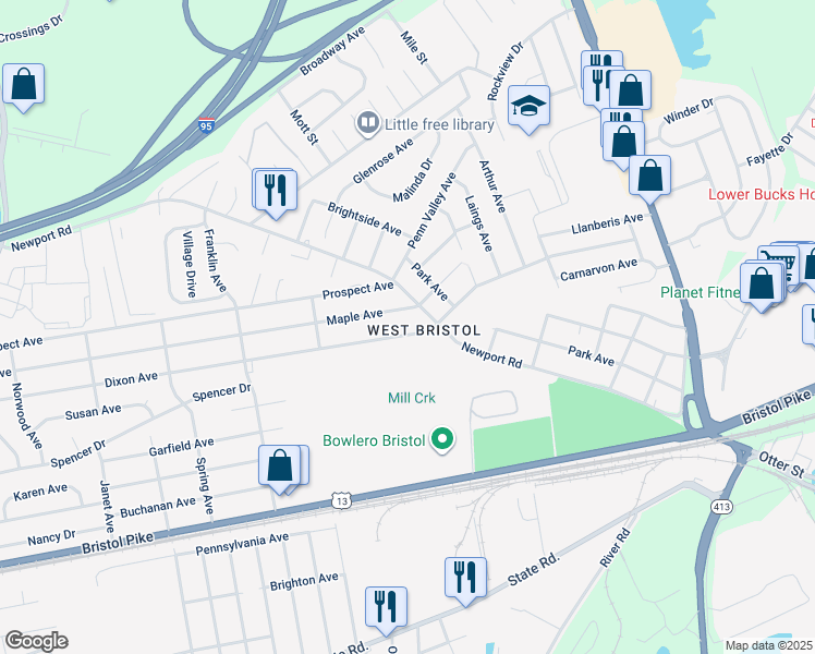 map of restaurants, bars, coffee shops, grocery stores, and more near 2377 Dixon Avenue in Croydon