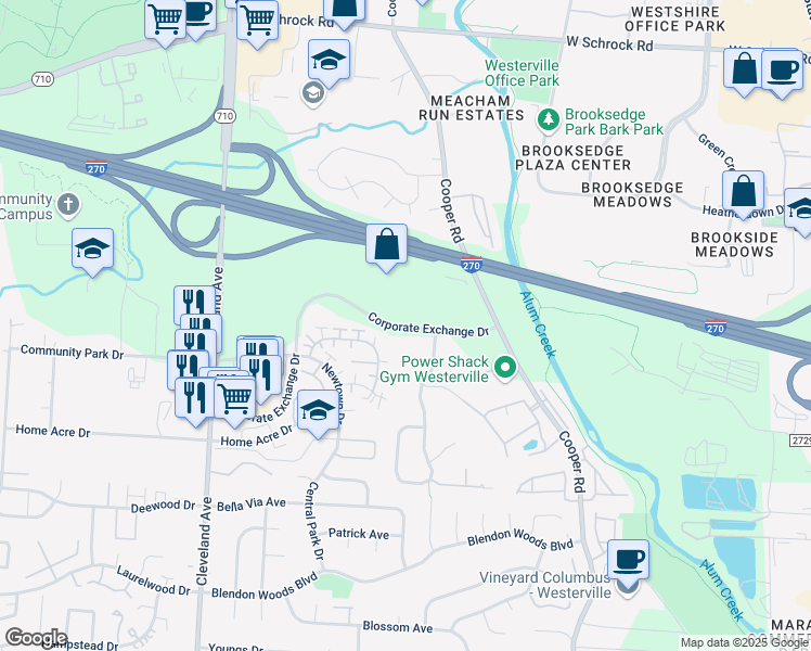 map of restaurants, bars, coffee shops, grocery stores, and more near 2740 Christine Boulevard in Columbus