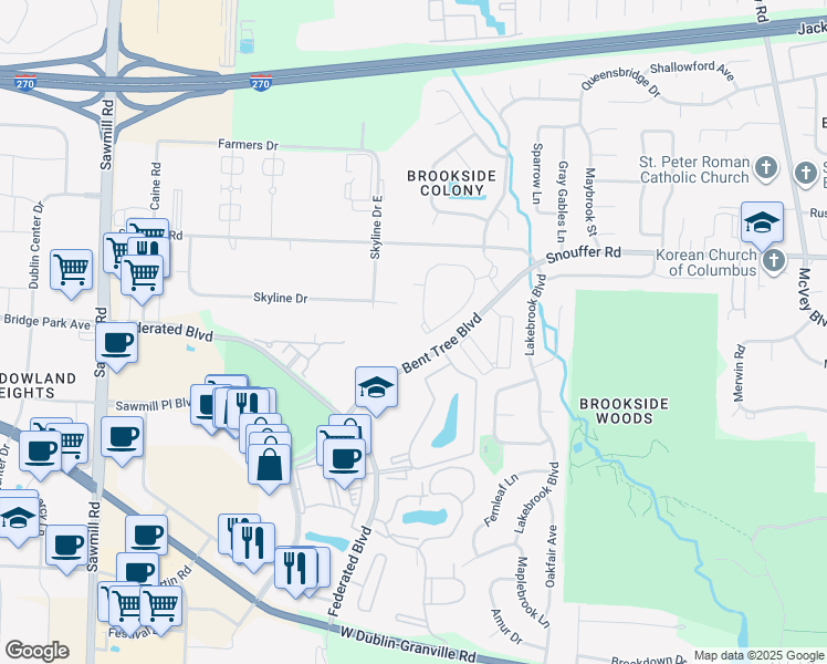 map of restaurants, bars, coffee shops, grocery stores, and more near 7041 Bent Tree Blvd in Columbus