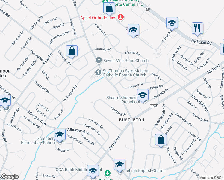 map of restaurants, bars, coffee shops, grocery stores, and more near 660 Welsh Road in Philadelphia