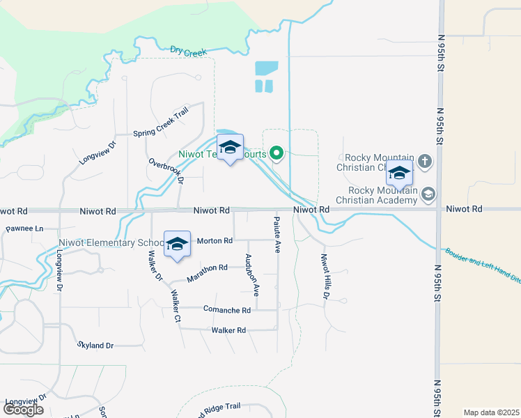 map of restaurants, bars, coffee shops, grocery stores, and more near 8989 Niwot Road in Niwot