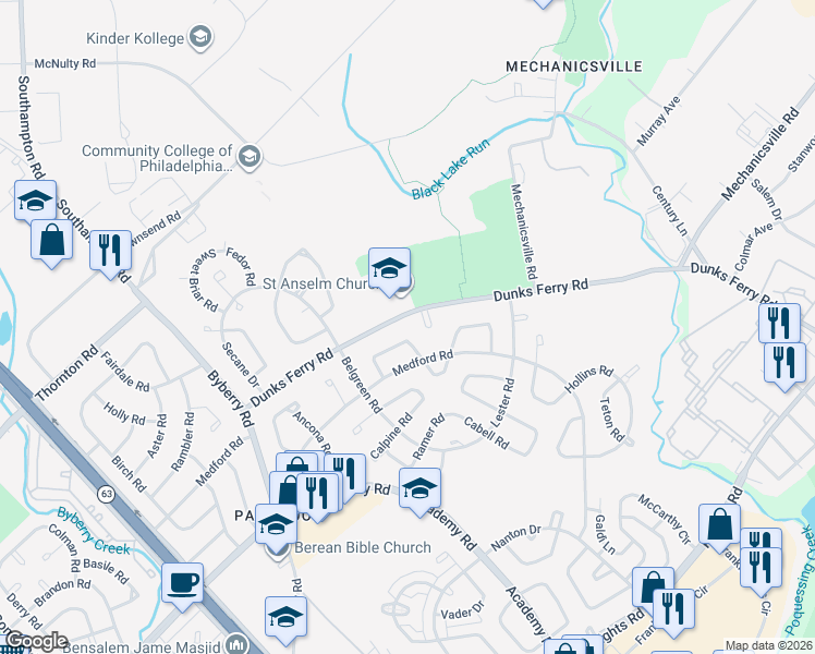 map of restaurants, bars, coffee shops, grocery stores, and more near 3206 Danley Road in Philadelphia