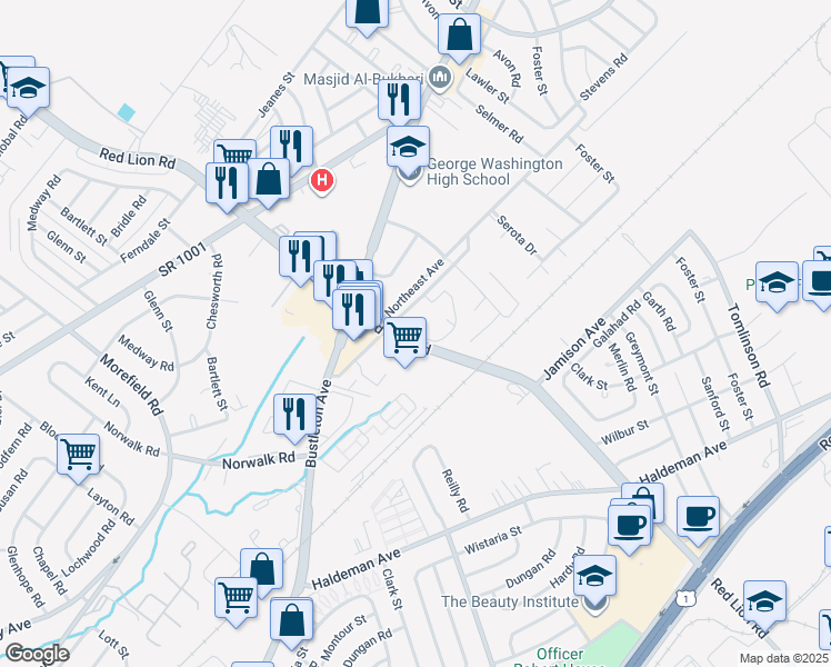 map of restaurants, bars, coffee shops, grocery stores, and more near 920 Red Lion Road in Philadelphia