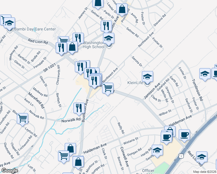 map of restaurants, bars, coffee shops, grocery stores, and more near 920 Red Lion Road in Philadelphia
