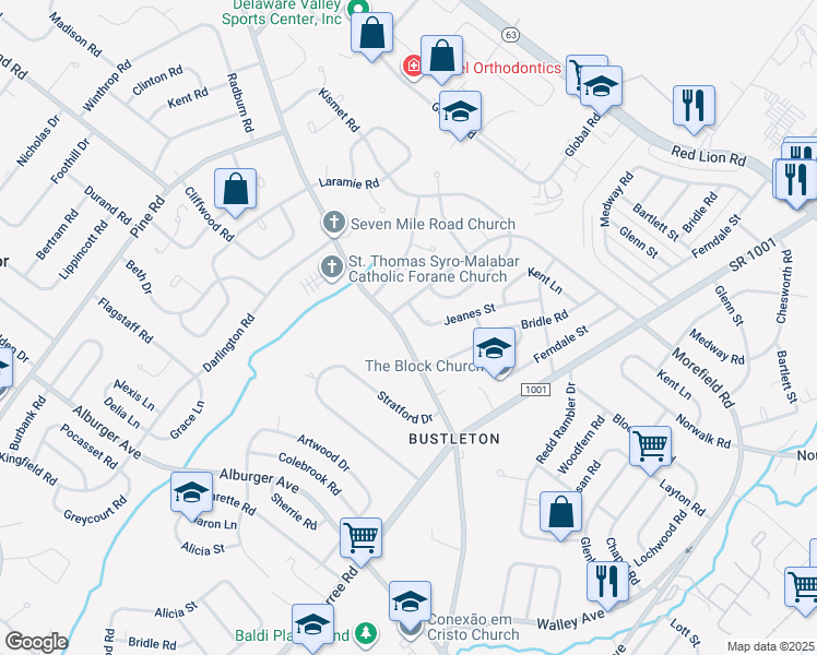 map of restaurants, bars, coffee shops, grocery stores, and more near 705 Welsh Road in Philadelphia