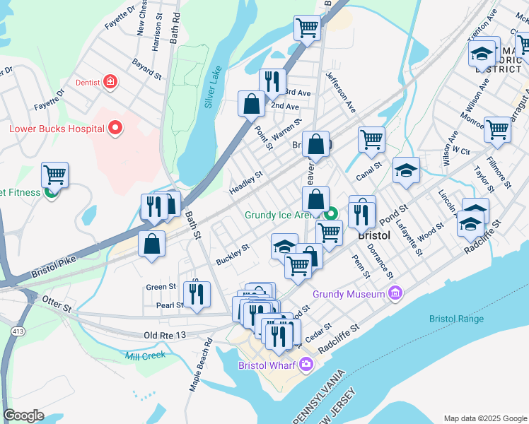 map of restaurants, bars, coffee shops, grocery stores, and more near 642 Pine Street in Bristol