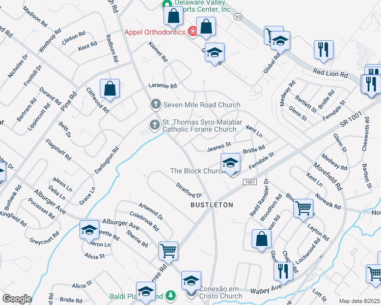 map of restaurants, bars, coffee shops, grocery stores, and more near 705 Welsh Road in Philadelphia
