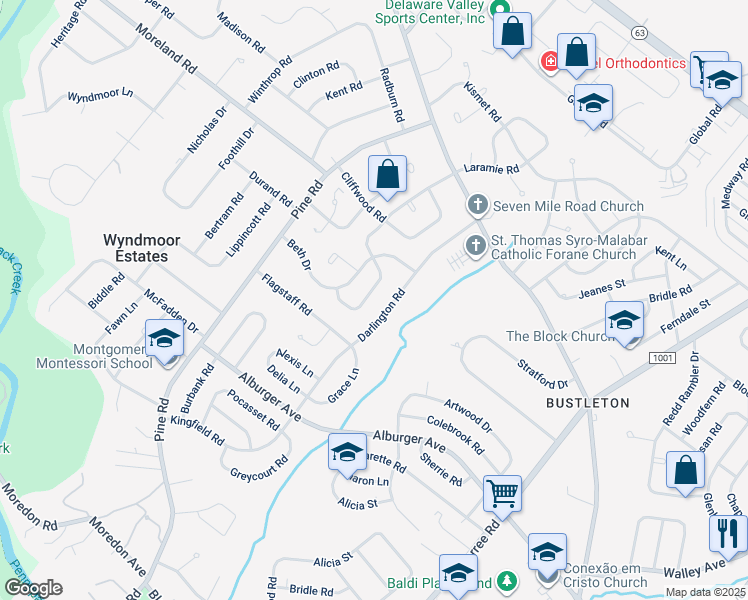 map of restaurants, bars, coffee shops, grocery stores, and more near 166 Laurie Lane in Philadelphia