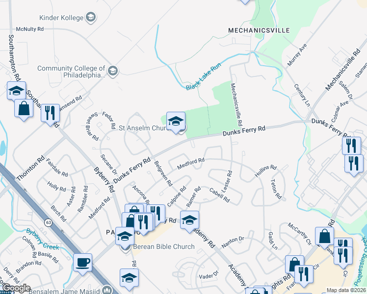 map of restaurants, bars, coffee shops, grocery stores, and more near 3206 Danley Road in Philadelphia
