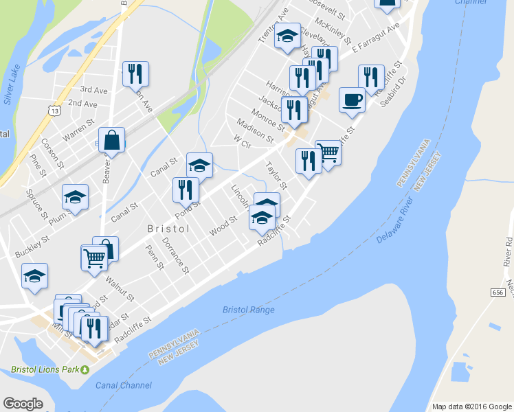 map of restaurants, bars, coffee shops, grocery stores, and more near 1110 Wood St in Bristol