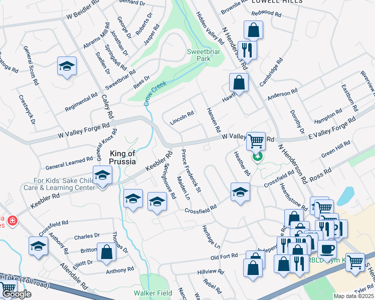 map of restaurants, bars, coffee shops, grocery stores, and more near 450 Prince Frederick Street in King of Prussia