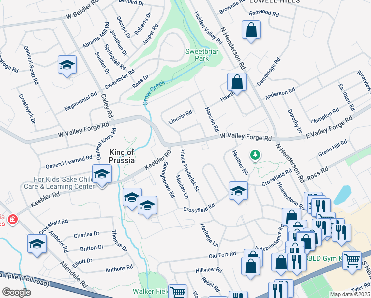 map of restaurants, bars, coffee shops, grocery stores, and more near 450 Prince Frederick Street in King of Prussia