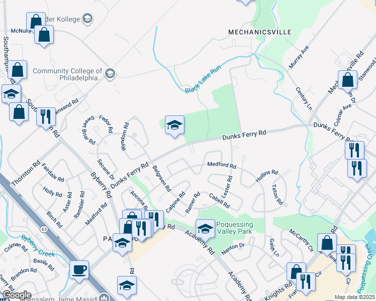 map of restaurants, bars, coffee shops, grocery stores, and more near 12709 Dunks Ferry Place in Philadelphia