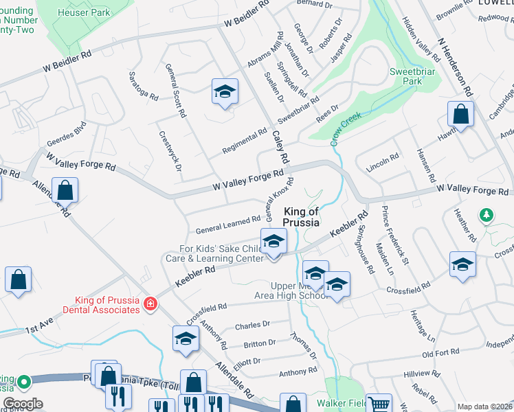 map of restaurants, bars, coffee shops, grocery stores, and more near 497 General Muhlenberg Road in King of Prussia