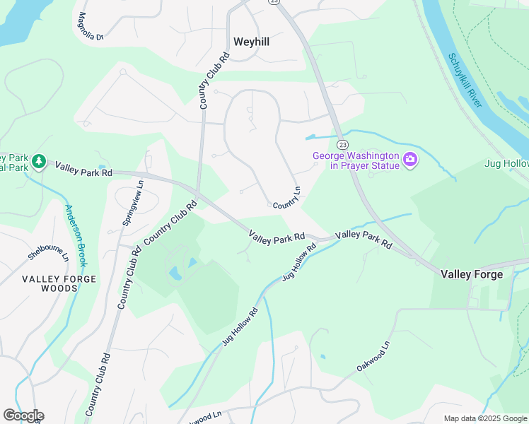 map of restaurants, bars, coffee shops, grocery stores, and more near 215 Country Lane in Phoenixville
