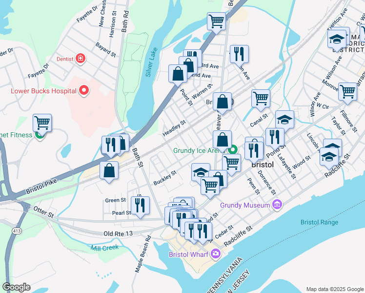 map of restaurants, bars, coffee shops, grocery stores, and more near 642 Pine Street in Bristol