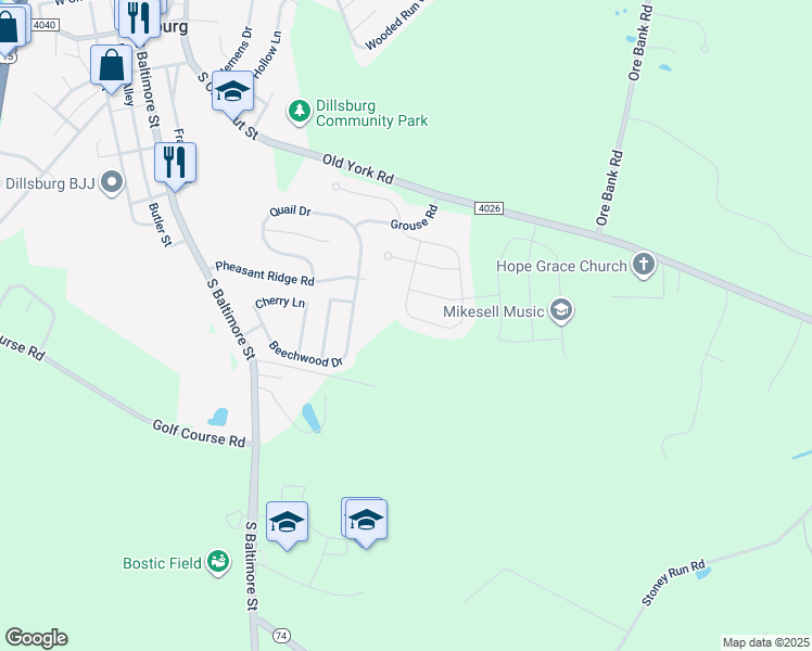 map of restaurants, bars, coffee shops, grocery stores, and more near 1159 Park Avenue in Dillsburg