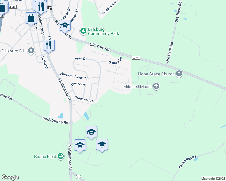 map of restaurants, bars, coffee shops, grocery stores, and more near 1159 Park Avenue in Dillsburg