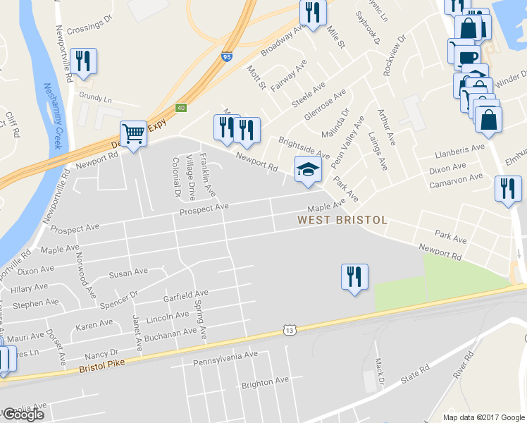map of restaurants, bars, coffee shops, grocery stores, and more near 2151 Maple Avenue in Croydon