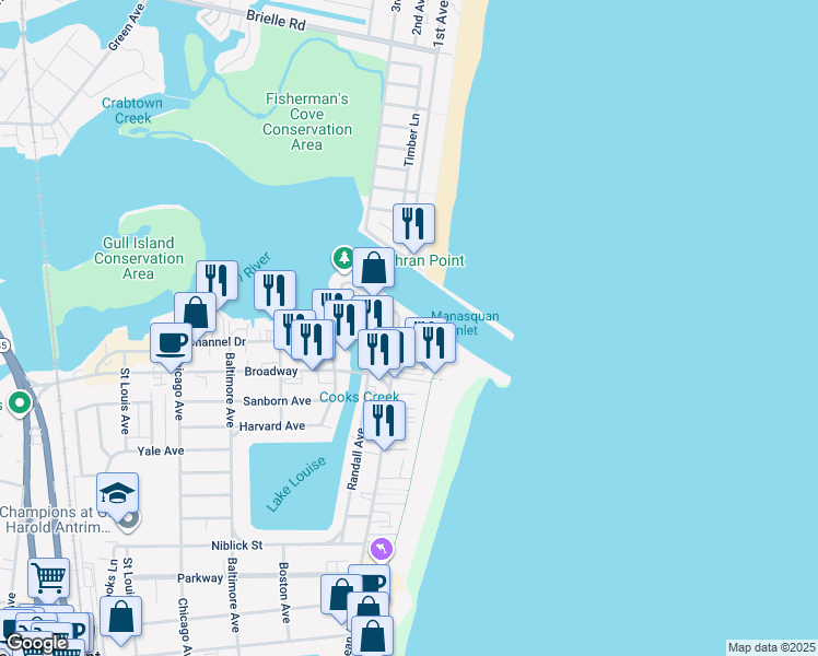 map of restaurants, bars, coffee shops, grocery stores, and more near 59 Harborhead Drive in Point Pleasant Beach