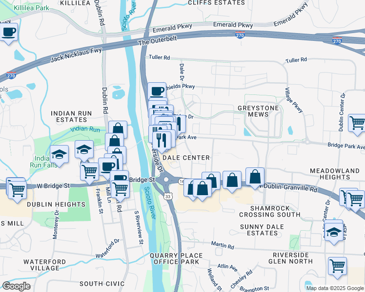 map of restaurants, bars, coffee shops, grocery stores, and more near 6676 Egg Court in Dublin
