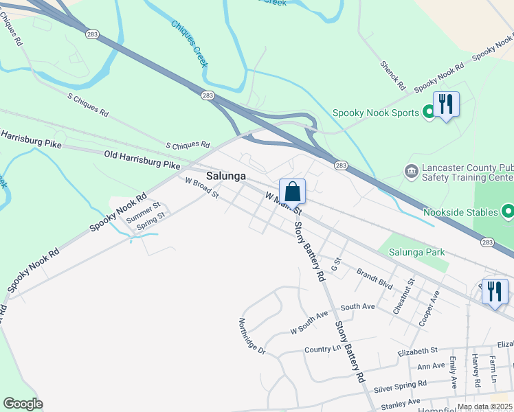 map of restaurants, bars, coffee shops, grocery stores, and more near 151 West Broad Street in Salunga-Landisville