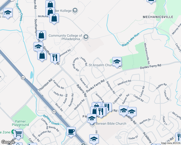 map of restaurants, bars, coffee shops, grocery stores, and more near 3023 Secane Place in Philadelphia
