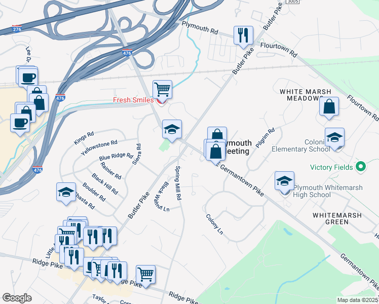 map of restaurants, bars, coffee shops, grocery stores, and more near 17 East Germantown Pike in Plymouth Meeting