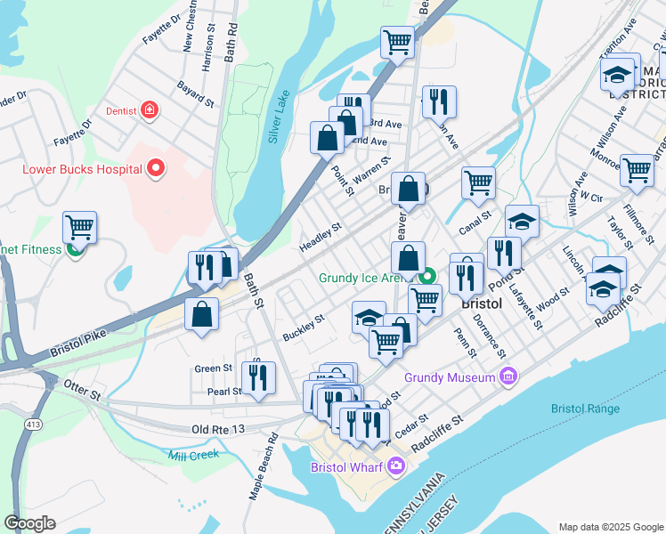 map of restaurants, bars, coffee shops, grocery stores, and more near 648 Pine Street in Bristol
