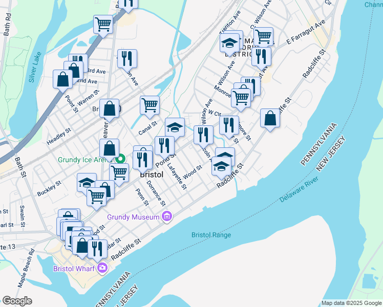 map of restaurants, bars, coffee shops, grocery stores, and more near 337 Jefferson Avenue in Bristol