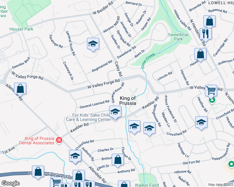 map of restaurants, bars, coffee shops, grocery stores, and more near 556 General Knox Road in King of Prussia
