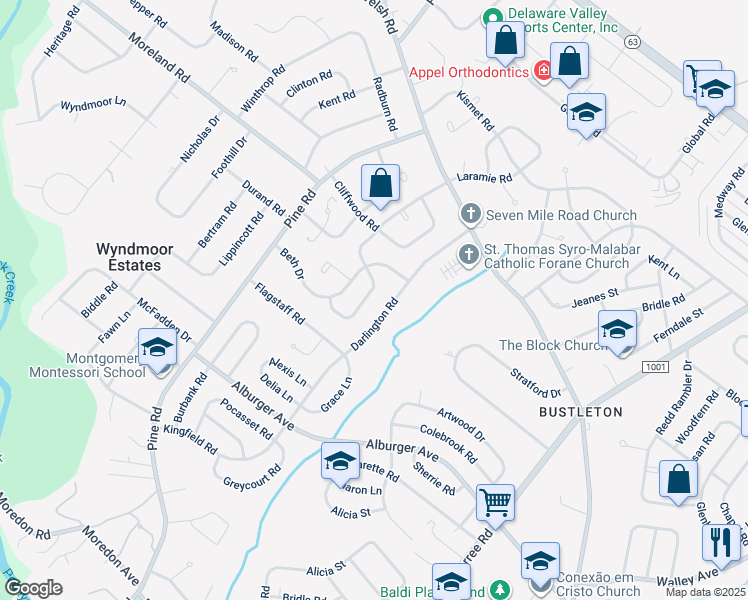 map of restaurants, bars, coffee shops, grocery stores, and more near 170 Laurie Lane in Philadelphia