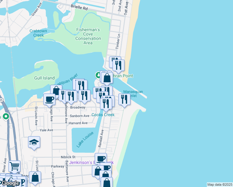 map of restaurants, bars, coffee shops, grocery stores, and more near 59 Harborhead Drive in Point Pleasant Beach