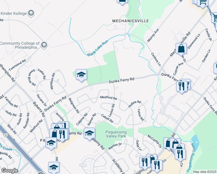 map of restaurants, bars, coffee shops, grocery stores, and more near 12736 Minden Road in Philadelphia