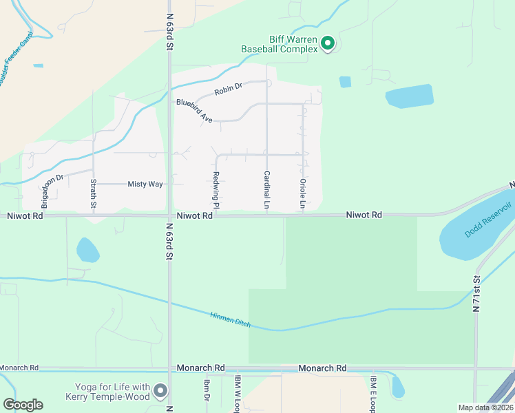 map of restaurants, bars, coffee shops, grocery stores, and more near 7031 Cardinal Lane in Longmont