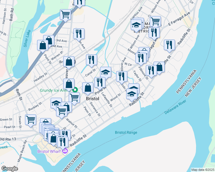 map of restaurants, bars, coffee shops, grocery stores, and more near 418 Jefferson Avenue in Bristol