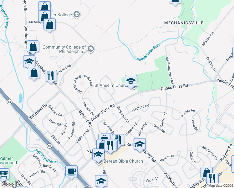 map of restaurants, bars, coffee shops, grocery stores, and more near 12527 Chilton Road in Philadelphia