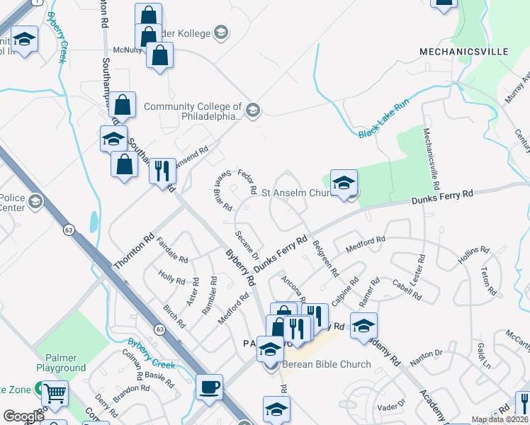 map of restaurants, bars, coffee shops, grocery stores, and more near 3023 Secane Place in Philadelphia