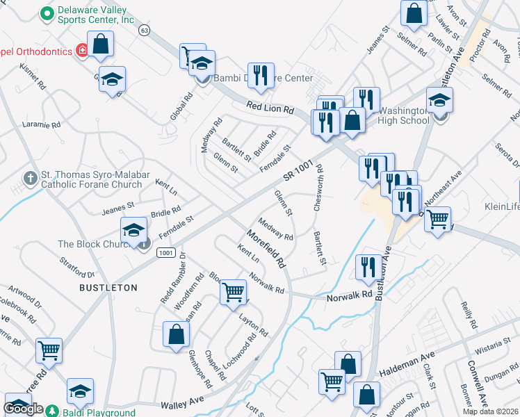 map of restaurants, bars, coffee shops, grocery stores, and more near 9957 Verree Road in Philadelphia