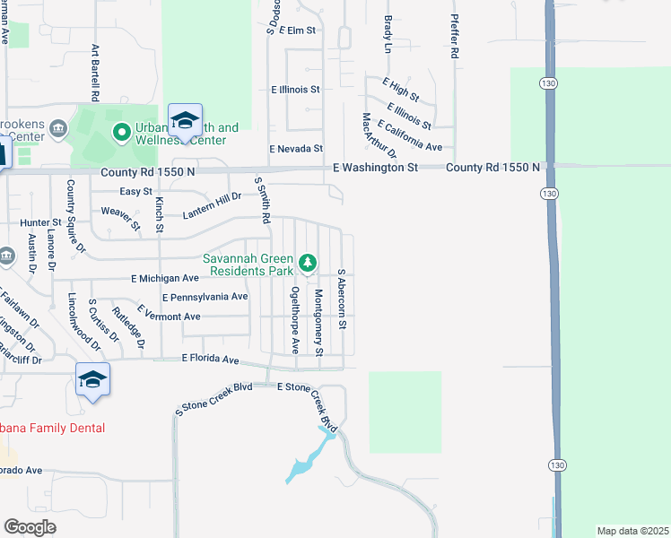 map of restaurants, bars, coffee shops, grocery stores, and more near 1313 South Abercorn Street in Urbana