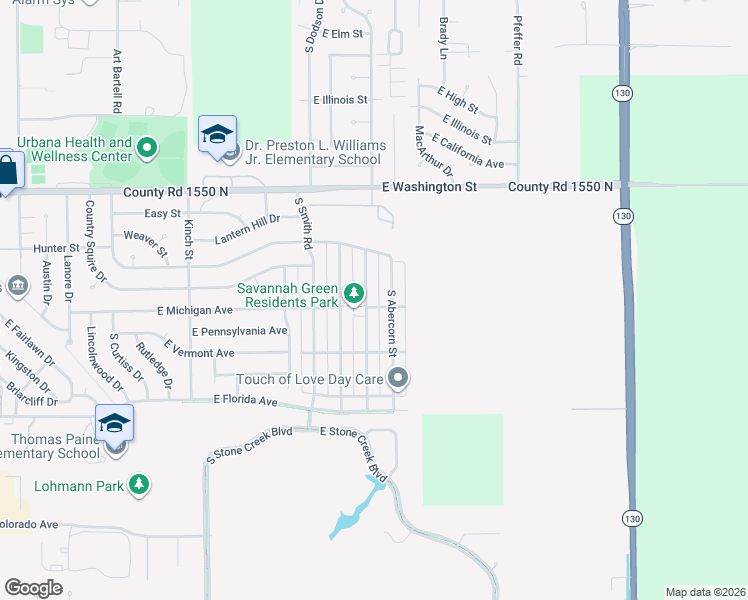 map of restaurants, bars, coffee shops, grocery stores, and more near 1313 South Abercorn Street in Urbana