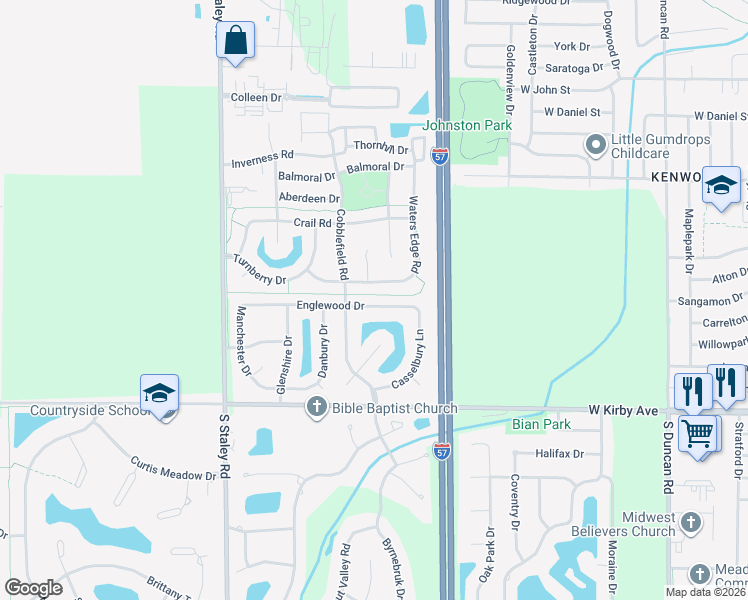 map of restaurants, bars, coffee shops, grocery stores, and more near 3803 Glenn Brooke Road in Champaign