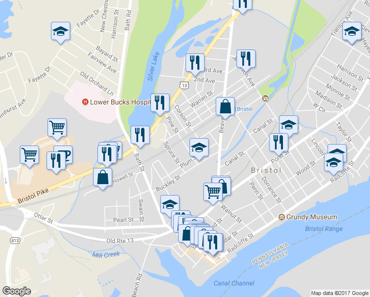 map of restaurants, bars, coffee shops, grocery stores, and more near 648 Pine Street in Bristol