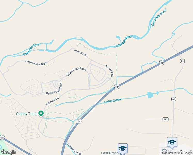 map of restaurants, bars, coffee shops, grocery stores, and more near 1051 Pioneer Drive in Granby