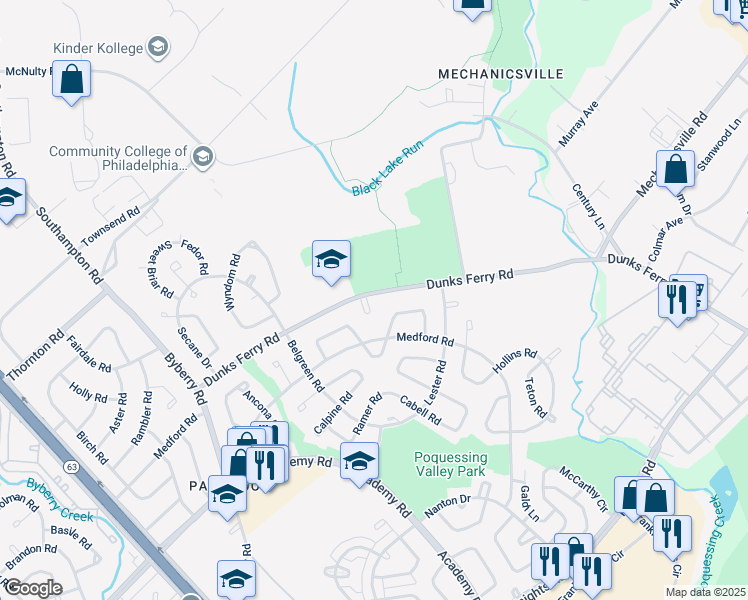 map of restaurants, bars, coffee shops, grocery stores, and more near 12745 Dunks Ferry Place in Philadelphia