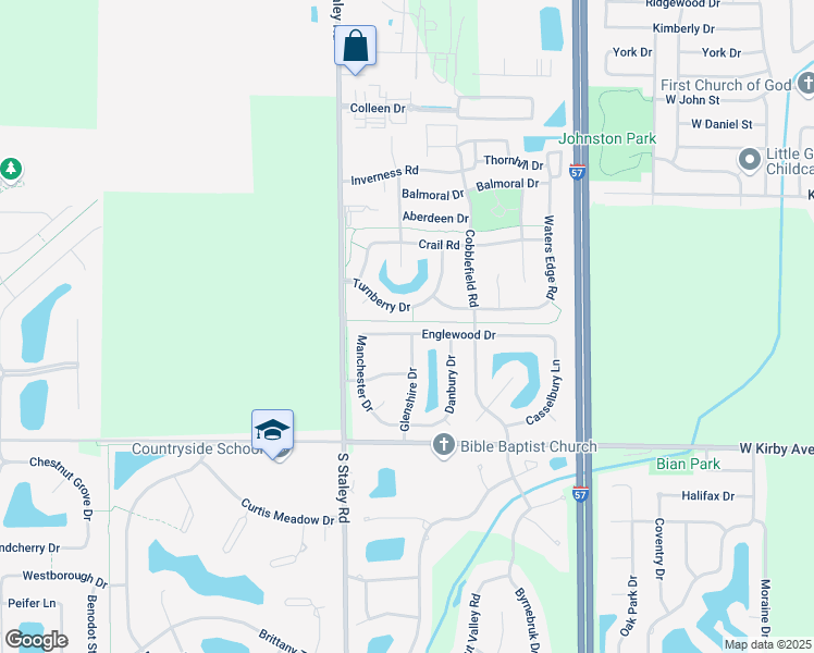 map of restaurants, bars, coffee shops, grocery stores, and more near 4103 Turnberry Drive in Champaign
