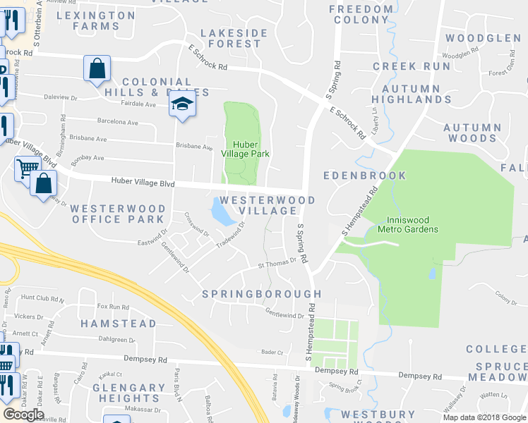 map of restaurants, bars, coffee shops, grocery stores, and more near 391 Tradewind Court in Westerville