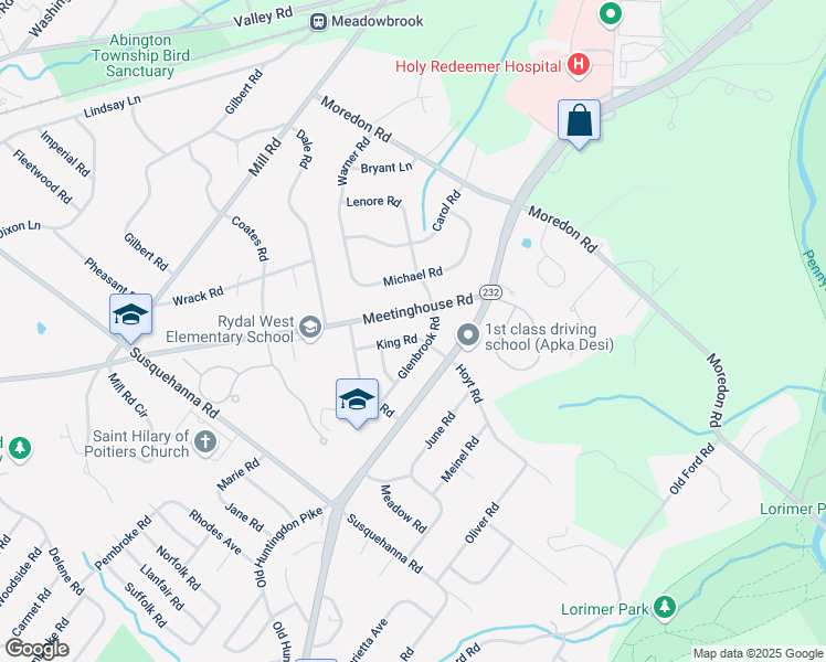 map of restaurants, bars, coffee shops, grocery stores, and more near 1350 King Road in Montgomery County