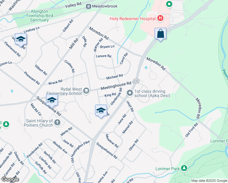 map of restaurants, bars, coffee shops, grocery stores, and more near 1350 King Road in Montgomery County