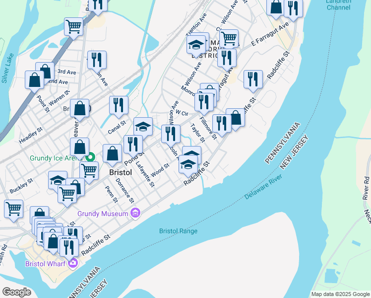 map of restaurants, bars, coffee shops, grocery stores, and more near 304 Brook Street in Bristol